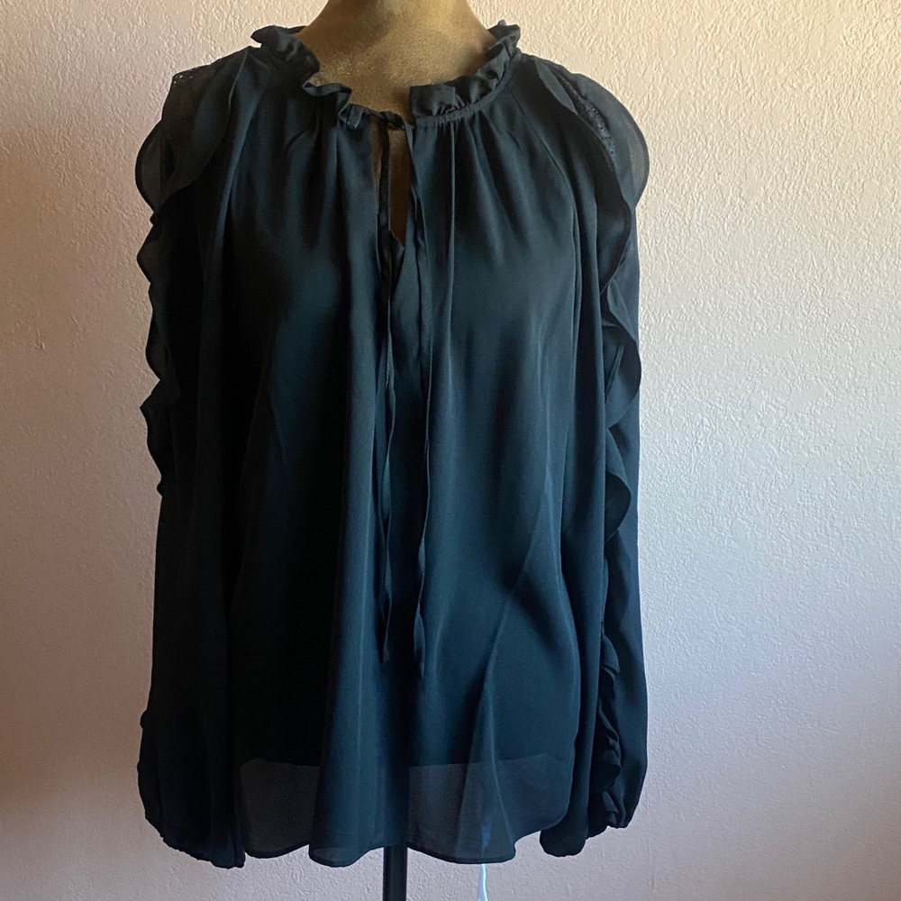 ULTRA PINK Black Ruffle Blouse